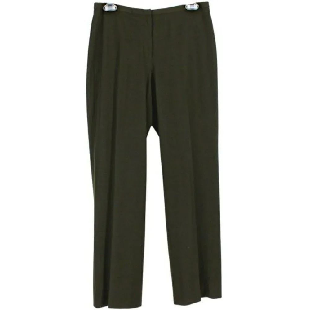 Trousers Dress Pants No Stretch Waistband Front Zipper Dark Olive Green Size 8